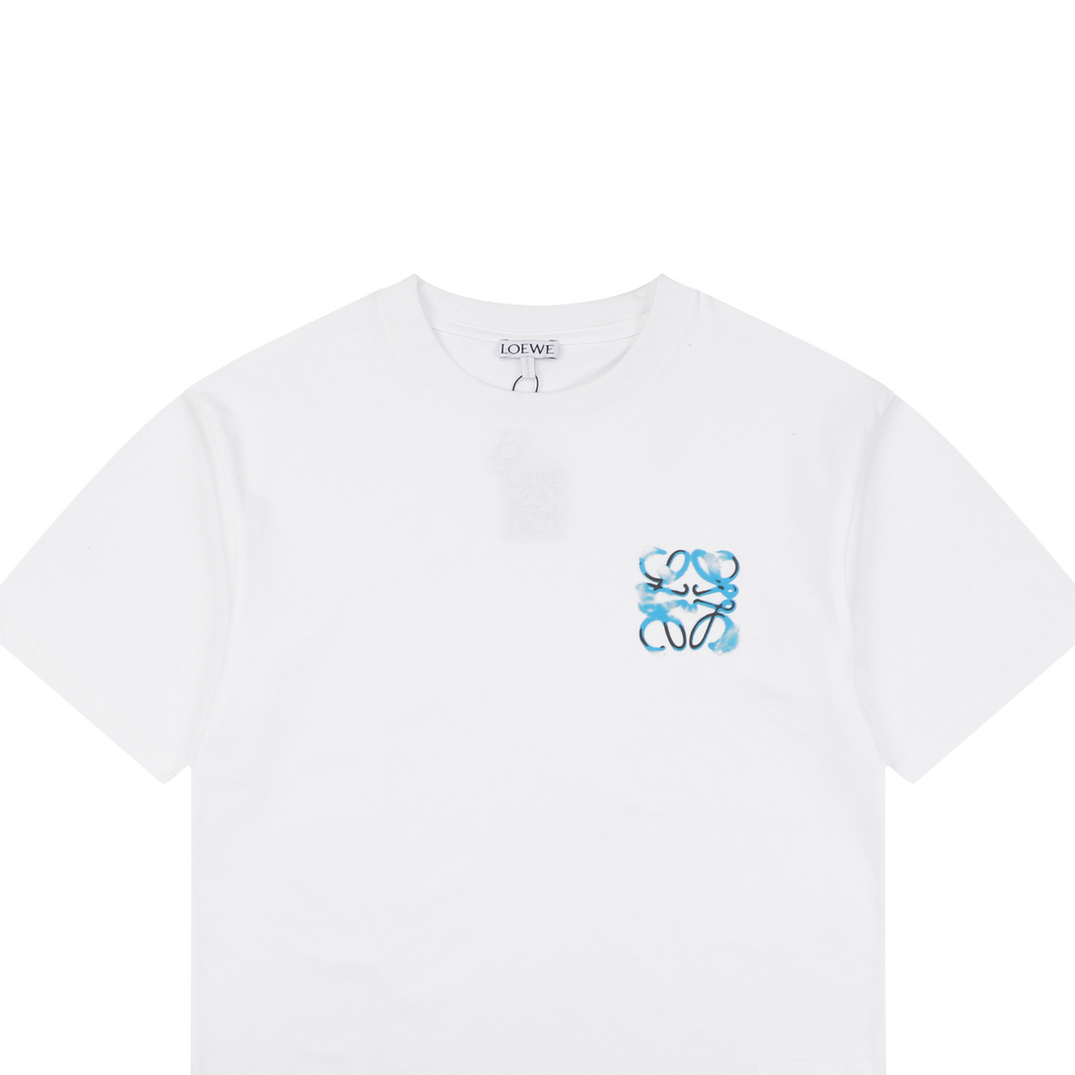 Loewe Anagram Gradient Blue Spray-Effect Print Short Sleeve Tee – White