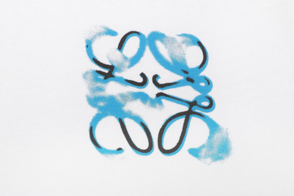Loewe Anagram Gradient Blue Spray-Effect Print Short Sleeve Tee – White
