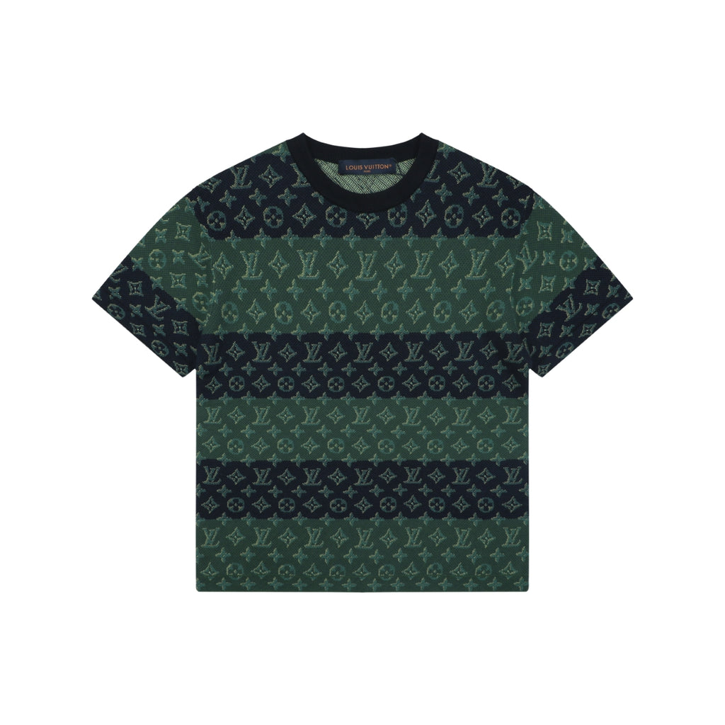 Louis Vuitton LV Monogram Dual-Tone Horizontal Band Jacquard Short Sleeve Tee – Forest Green / Navy