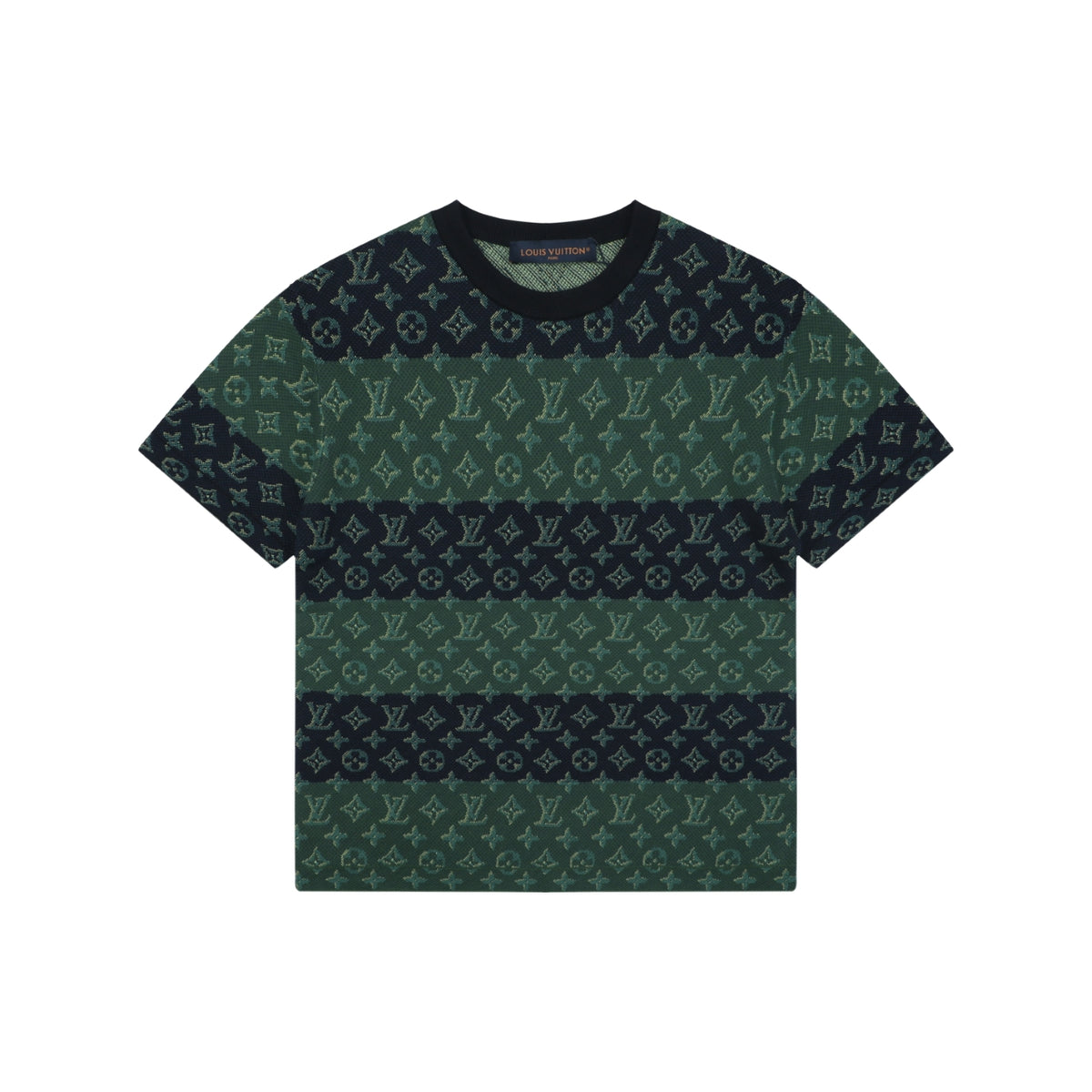 Louis Vuitton LV Monogram Dual-Tone Horizontal Band Jacquard Short Sleeve Tee – Forest Green / Navy