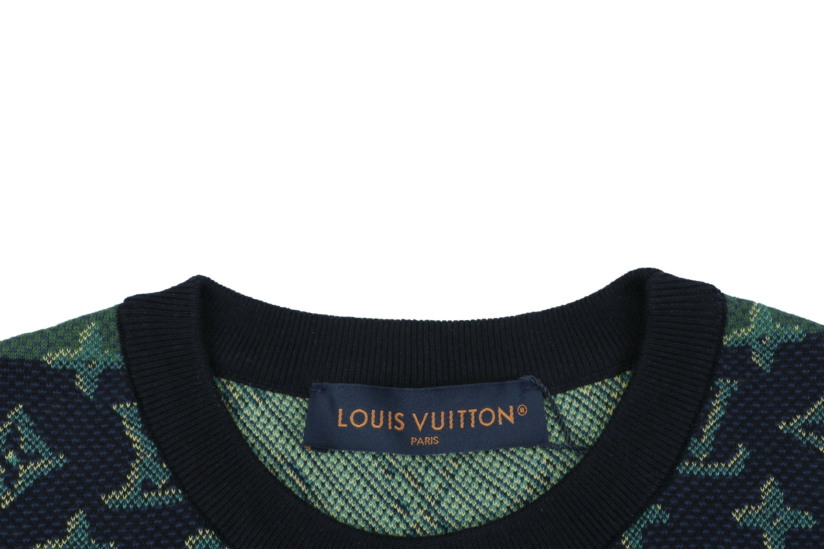Louis Vuitton LV Monogram Dual-Tone Horizontal Band Jacquard Short Sleeve Tee – Forest Green / Navy