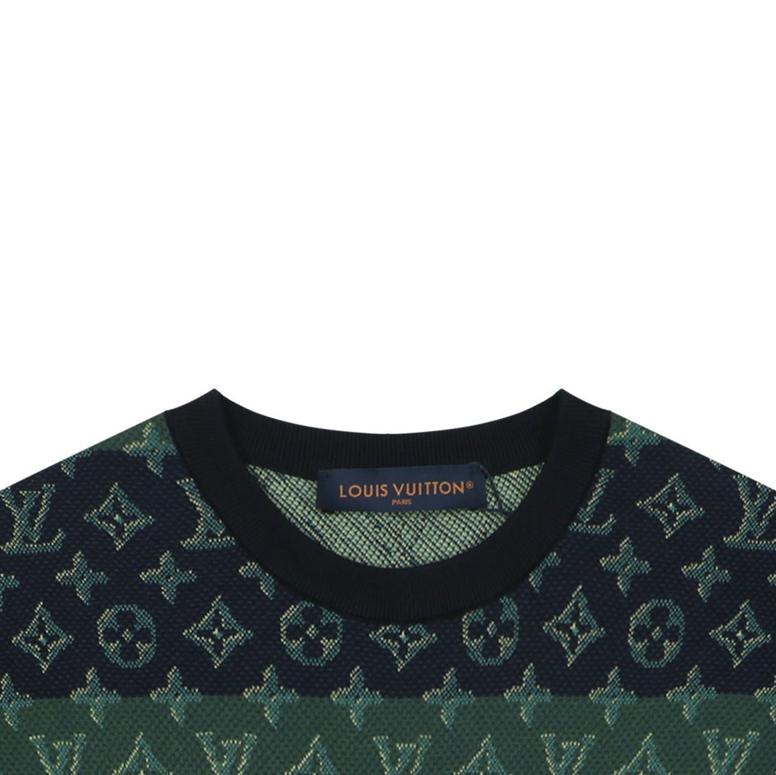 Louis Vuitton LV Monogram Dual-Tone Horizontal Band Jacquard Short Sleeve Tee – Forest Green / Navy