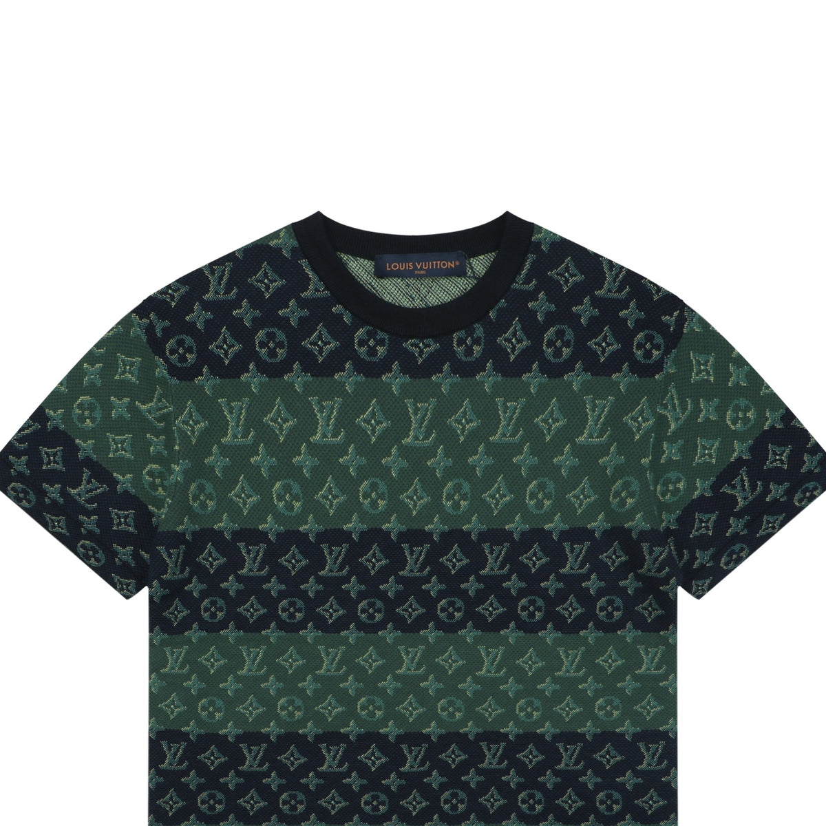 Louis Vuitton LV Monogram Dual-Tone Horizontal Band Jacquard Short Sleeve Tee – Forest Green / Navy