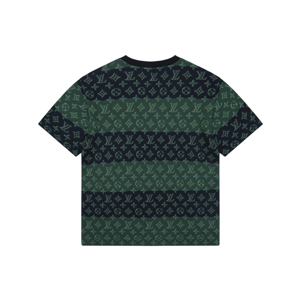 Louis Vuitton LV Monogram Dual-Tone Horizontal Band Jacquard Short Sleeve Tee – Forest Green / Navy