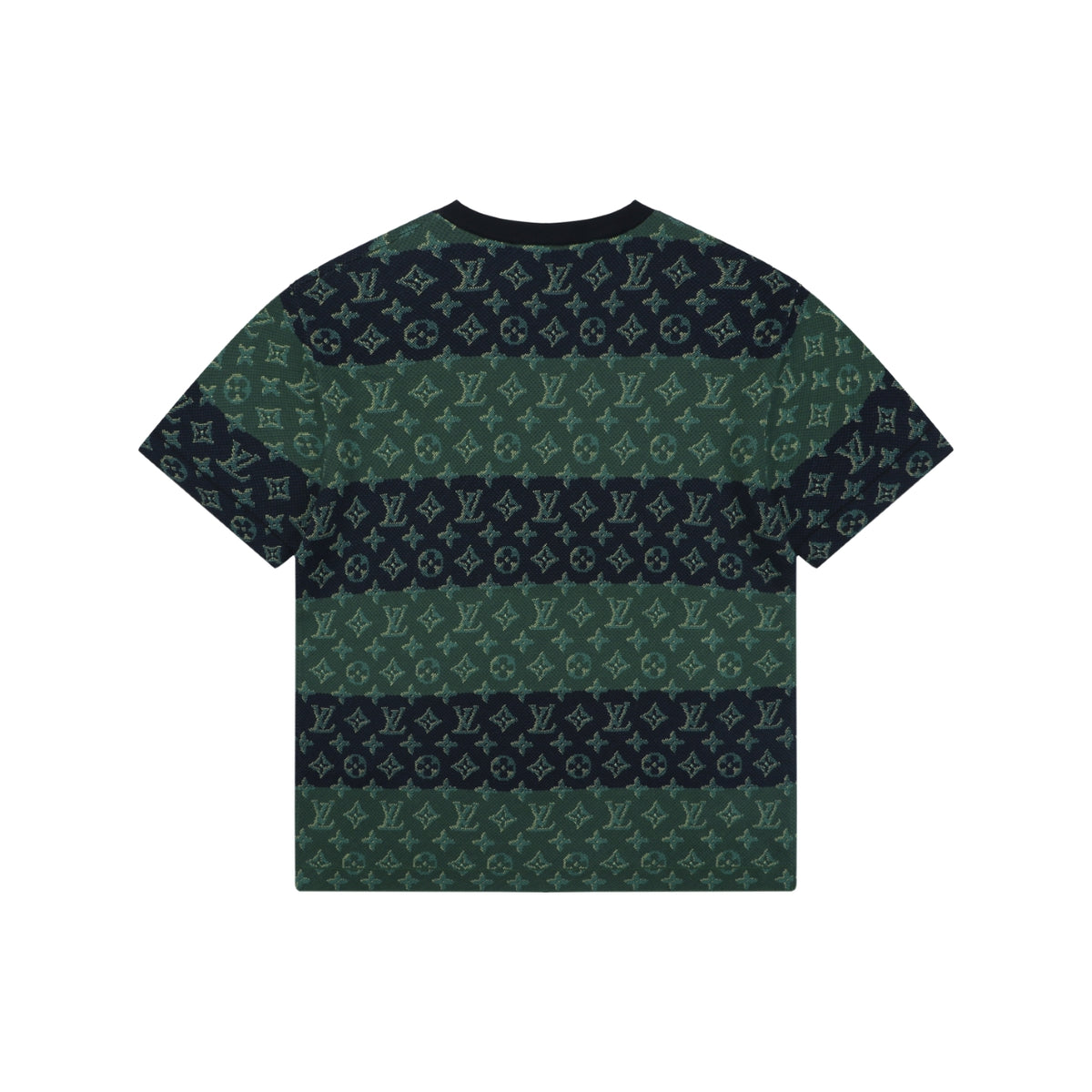 Louis Vuitton LV Monogram Dual-Tone Horizontal Band Jacquard Short Sleeve Tee – Forest Green / Navy