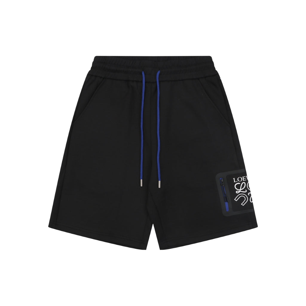 Loewe Anagram Blue Wash Patch Pocket Drawstring Athletic Shorts – Black