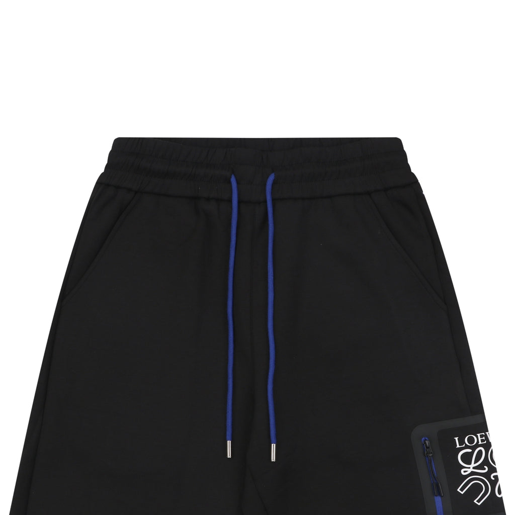 Loewe Anagram Blue Wash Patch Pocket Drawstring Athletic Shorts – Black