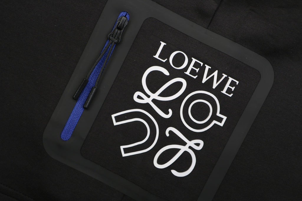 Loewe Anagram Blue Wash Patch Pocket Drawstring Athletic Shorts – Black