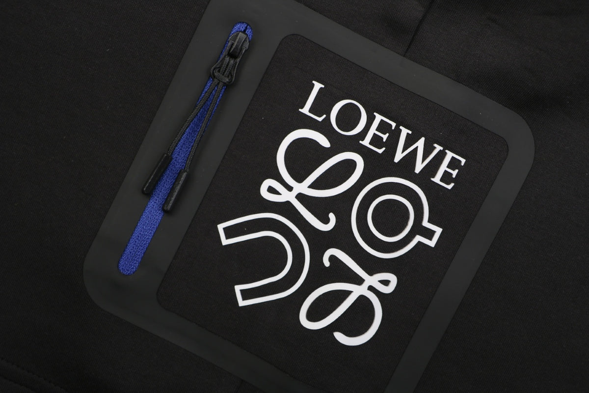 Loewe Anagram Blue Wash Patch Pocket Drawstring Athletic Shorts – Black