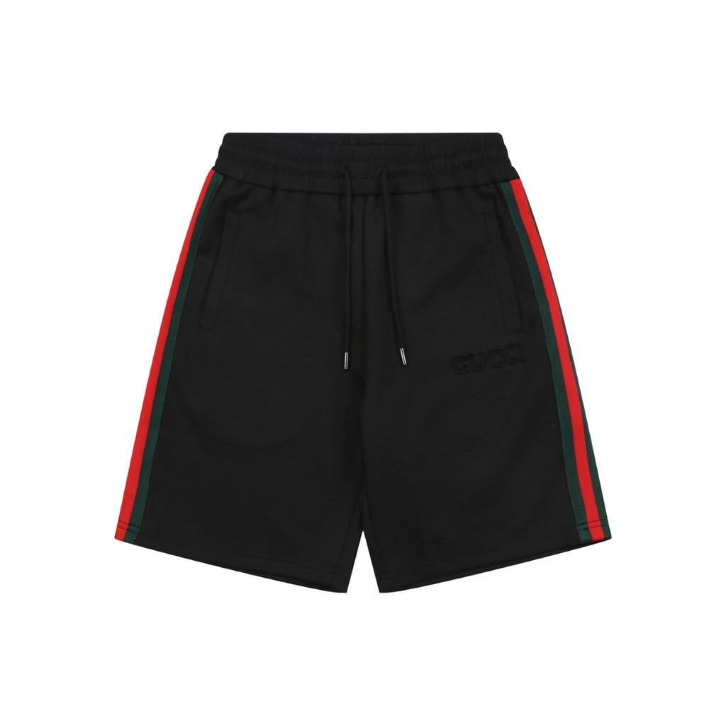 Gucci Tonal G Jacquard Red Green Web Stripe Drawstring Shorts – Black
