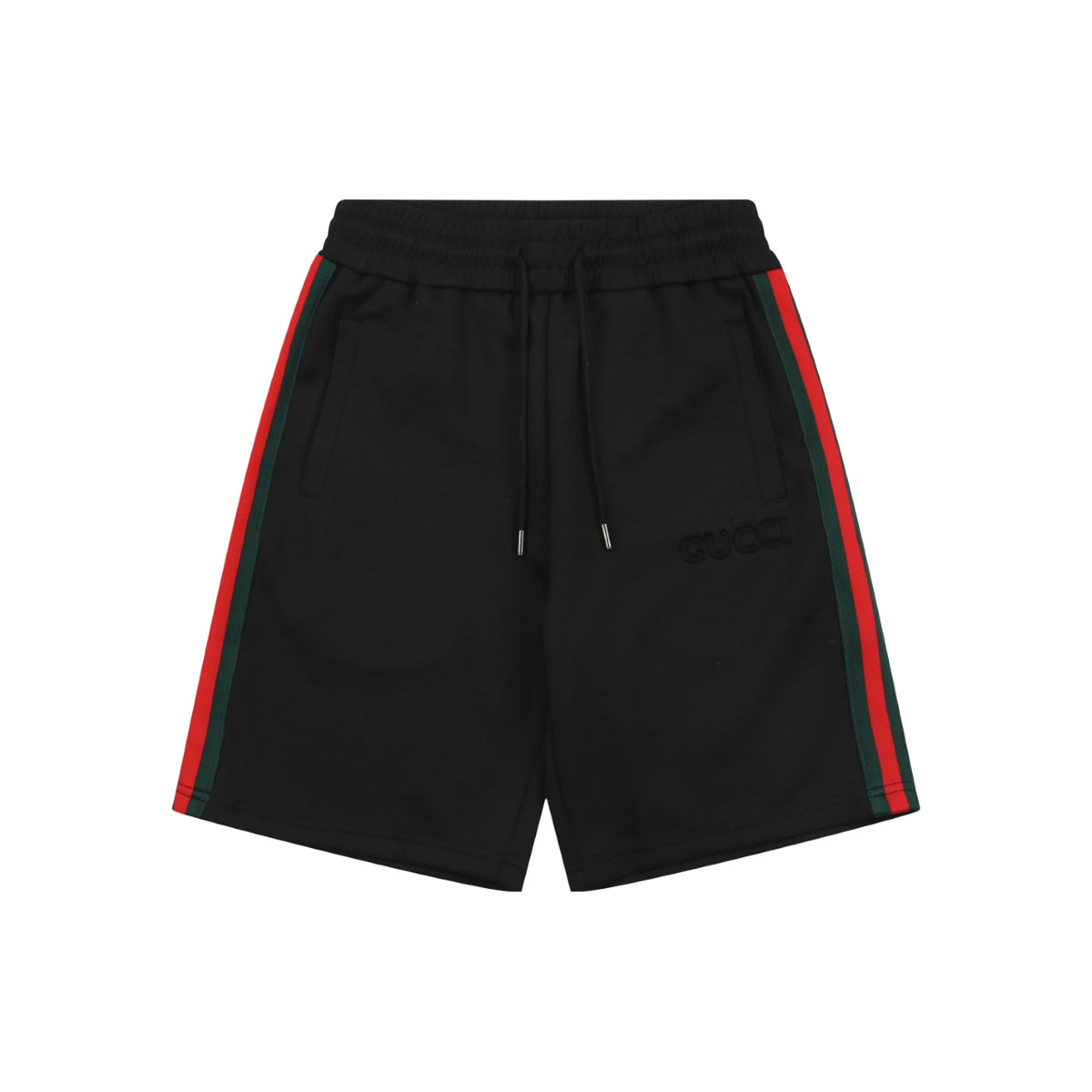 Gucci Tonal G Jacquard Red Green Web Stripe Drawstring Shorts – Black