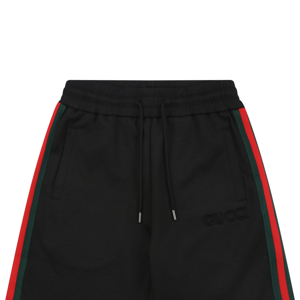 Gucci Tonal G Jacquard Red Green Web Stripe Drawstring Shorts – Black