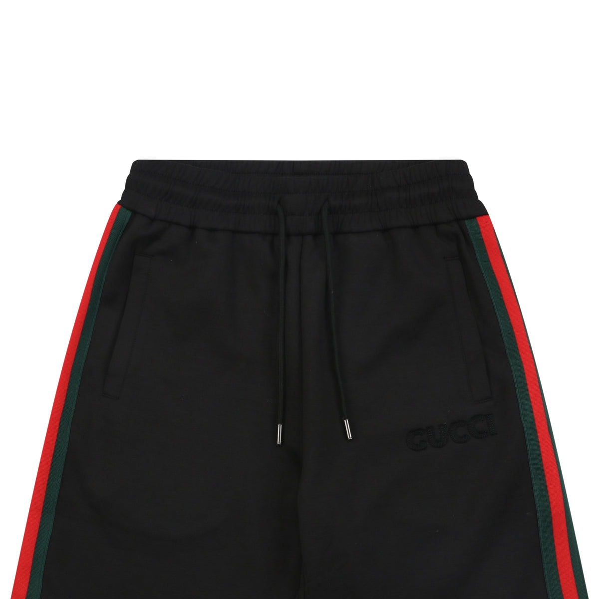 Gucci Tonal G Jacquard Red Green Web Stripe Drawstring Shorts – Black