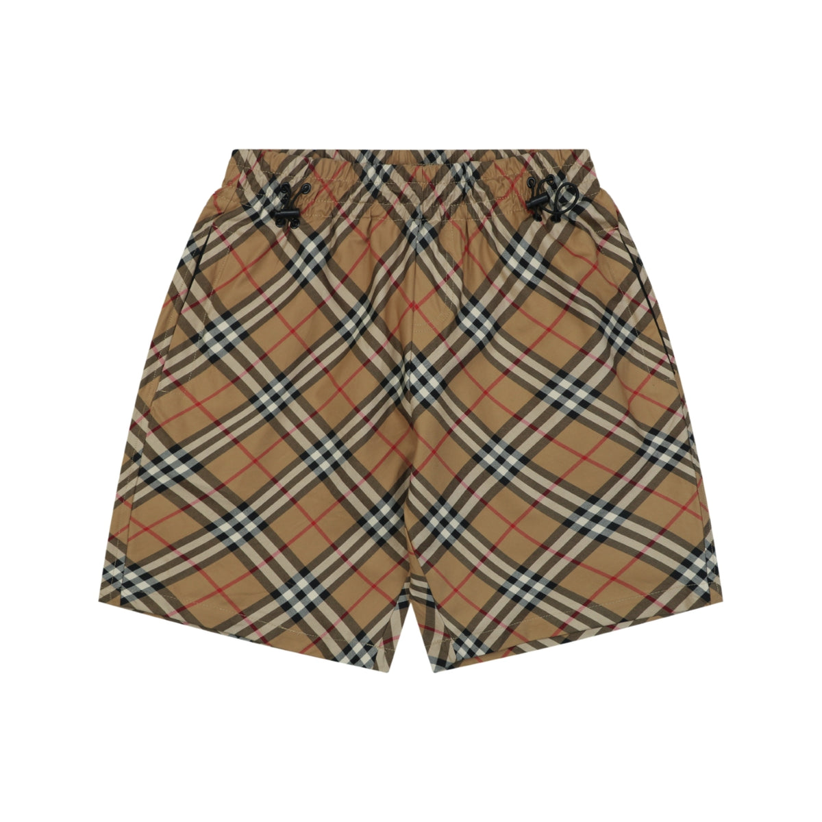 Burberry Diagonal Check Equestrian Knight Embroidered Back Pocket Drawstring Shorts – Camel