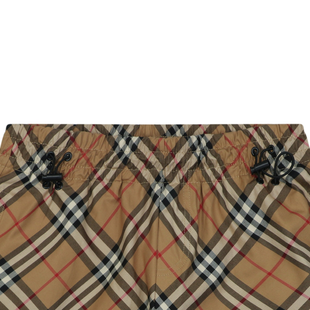 Burberry Diagonal Check Equestrian Knight Embroidered Back Pocket Drawstring Shorts – Camel