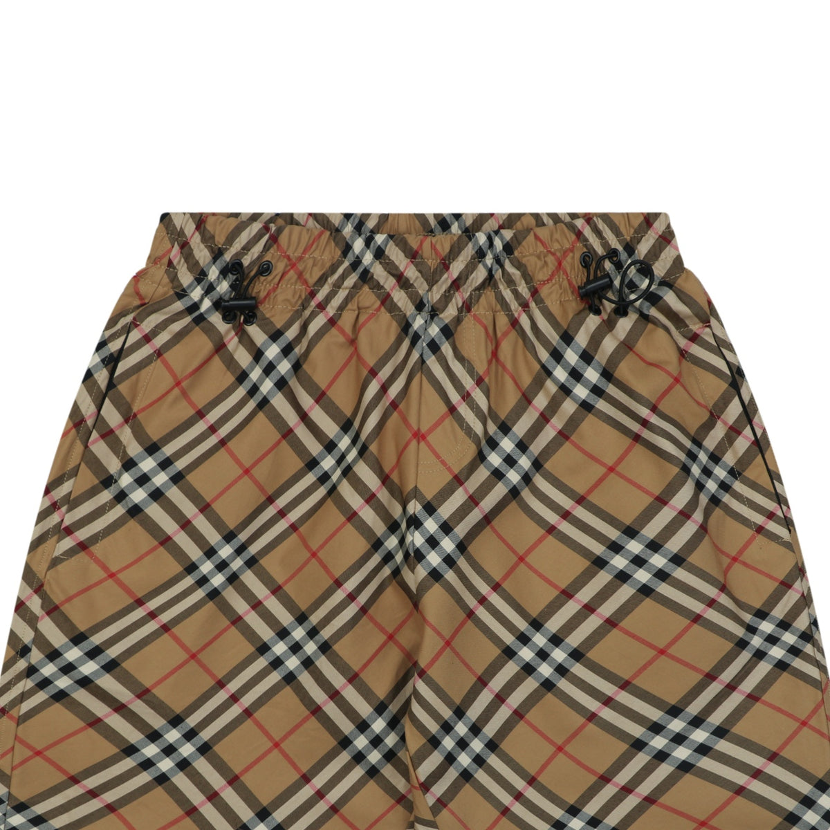 Burberry Diagonal Check Equestrian Knight Embroidered Back Pocket Drawstring Shorts – Camel