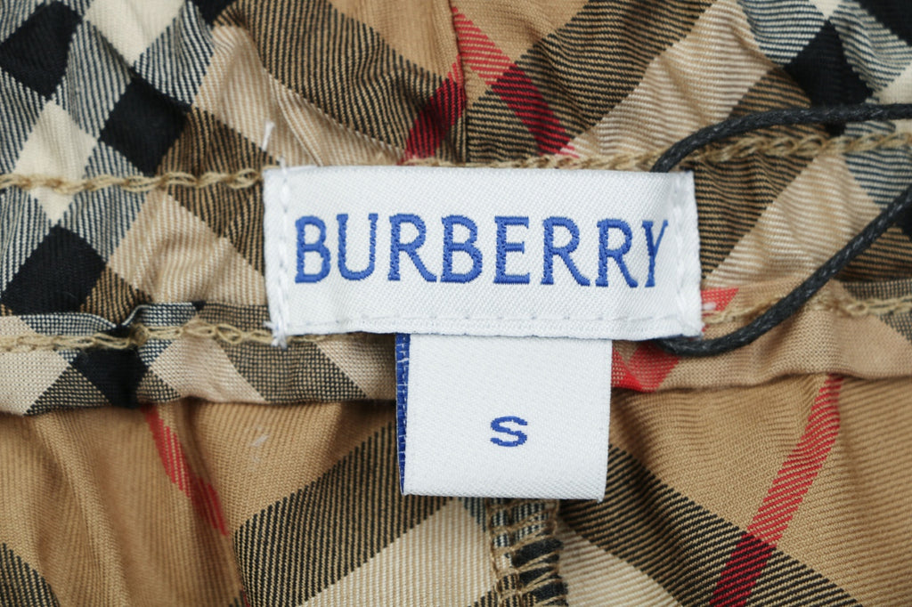 Burberry Diagonal Check Equestrian Knight Embroidered Back Pocket Drawstring Shorts – Camel