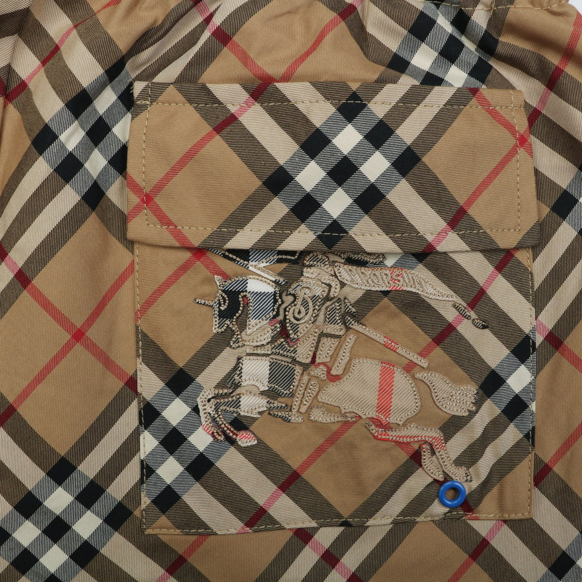 Burberry Diagonal Check Equestrian Knight Embroidered Back Pocket Drawstring Shorts – Camel
