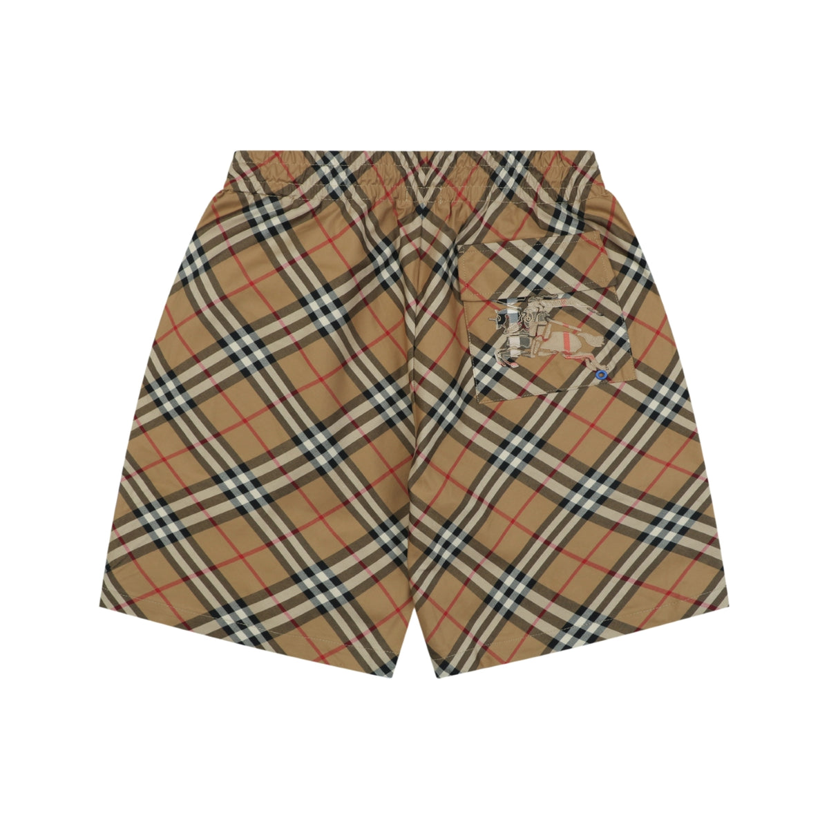 Burberry Diagonal Check Equestrian Knight Embroidered Back Pocket Drawstring Shorts – Camel