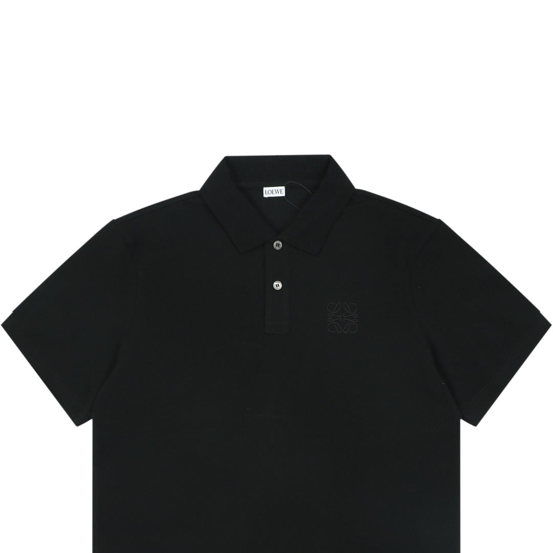 Loewe Tonal Jacquard Anagram Embroidered Polo Short Sleeve – Black