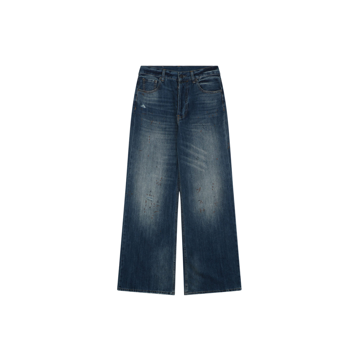 Acne Studios 2021F Ink-Splash Distressed Wide-Leg Jeans – Indigo