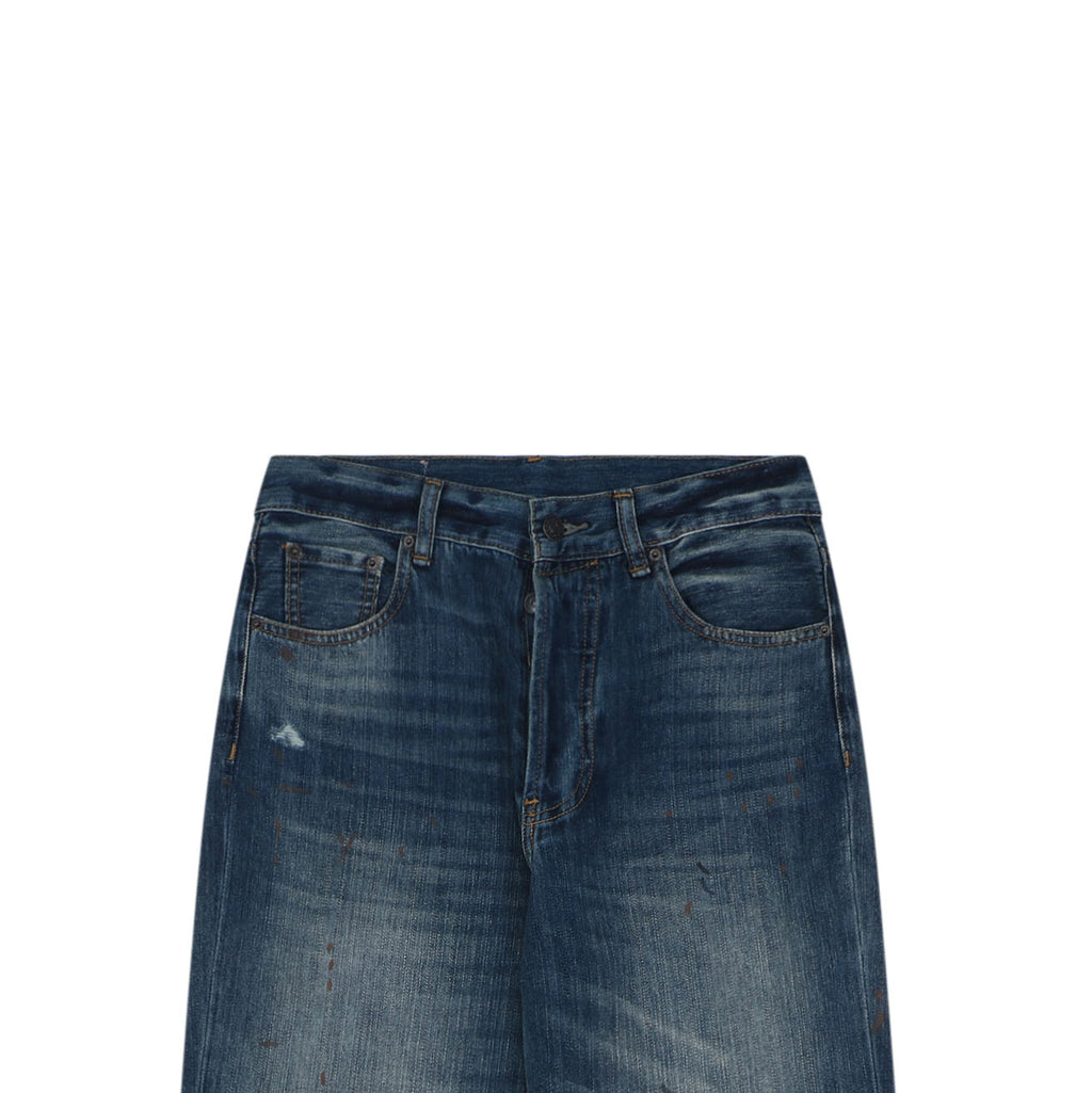 Acne Studios 2021F Ink-Splash Distressed Wide-Leg Jeans – Indigo
