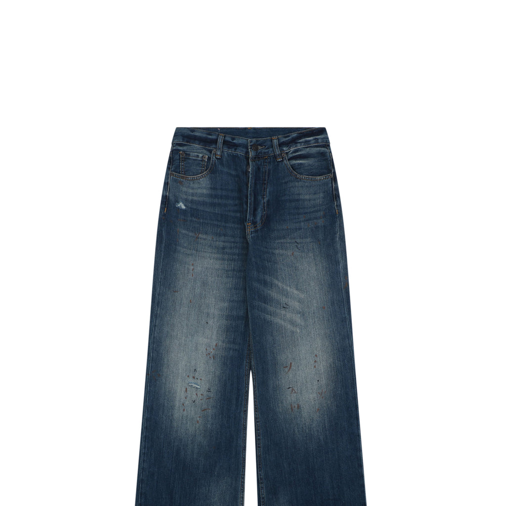 Acne Studios 2021F Ink-Splash Distressed Wide-Leg Jeans – Indigo