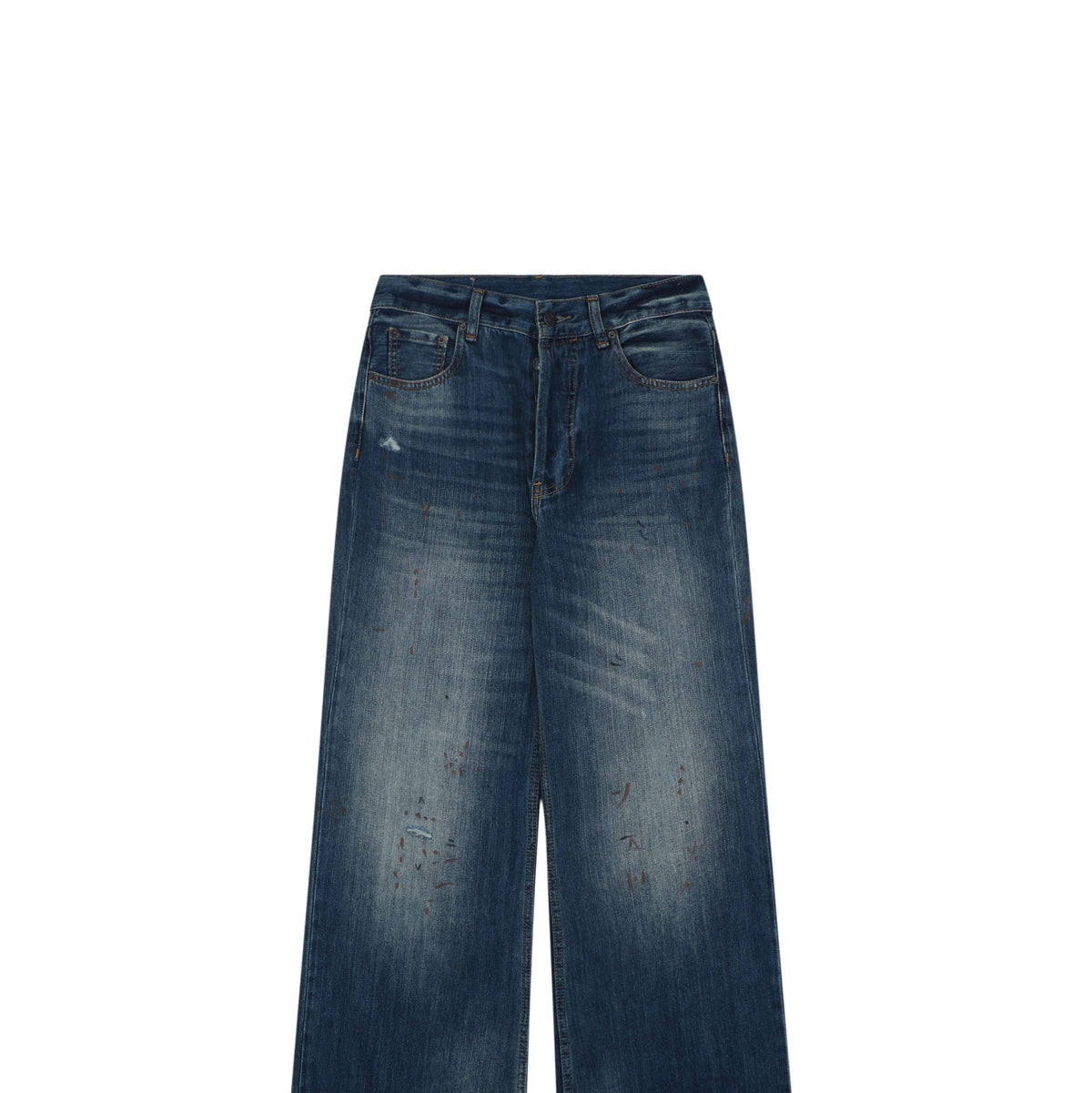 Acne Studios 2021F Ink-Splash Distressed Wide-Leg Jeans – Indigo