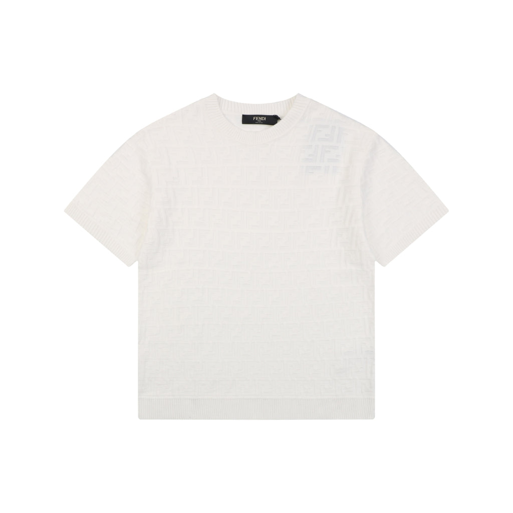 Fendi Tonal FF Monogram Full-Coverage Jacquard Short Sleeve Tee – White
