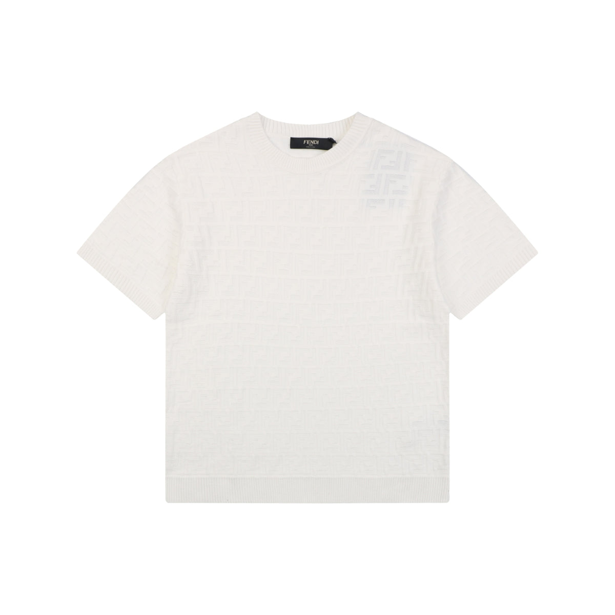Fendi Tonal FF Monogram Full-Coverage Jacquard Short Sleeve Tee – White
