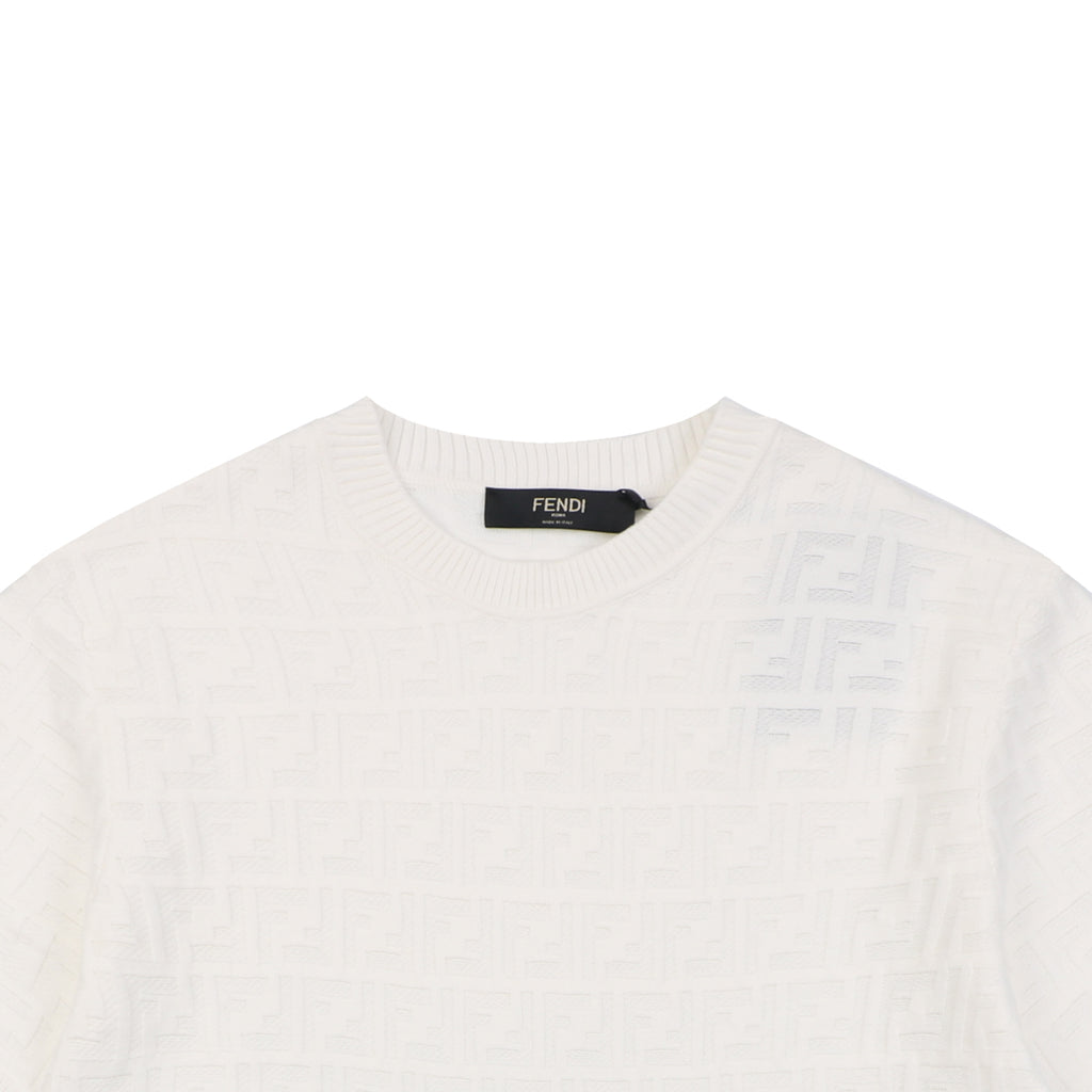Fendi Tonal FF Monogram Full-Coverage Jacquard Short Sleeve Tee – White