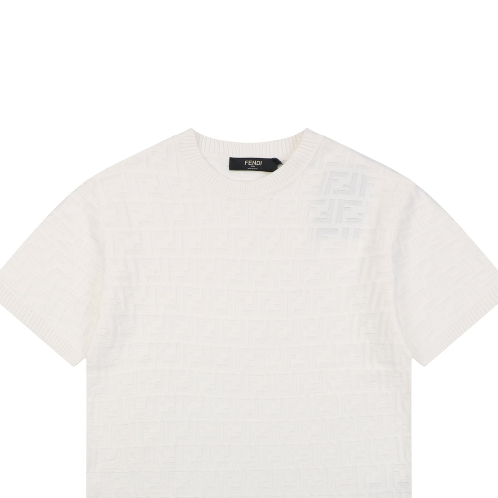 Fendi Tonal FF Monogram Full-Coverage Jacquard Short Sleeve Tee – White