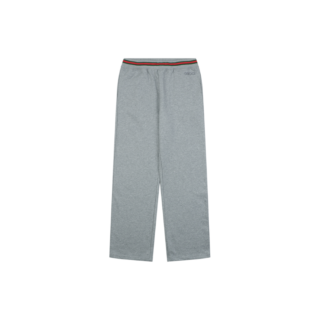 Gucci Tonal GG Monogram Jacquard Red Green Web Stripe Waistband Trousers – Light Grey