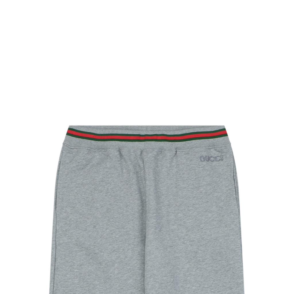 Gucci Tonal GG Monogram Jacquard Red Green Web Stripe Waistband Trousers – Light Grey