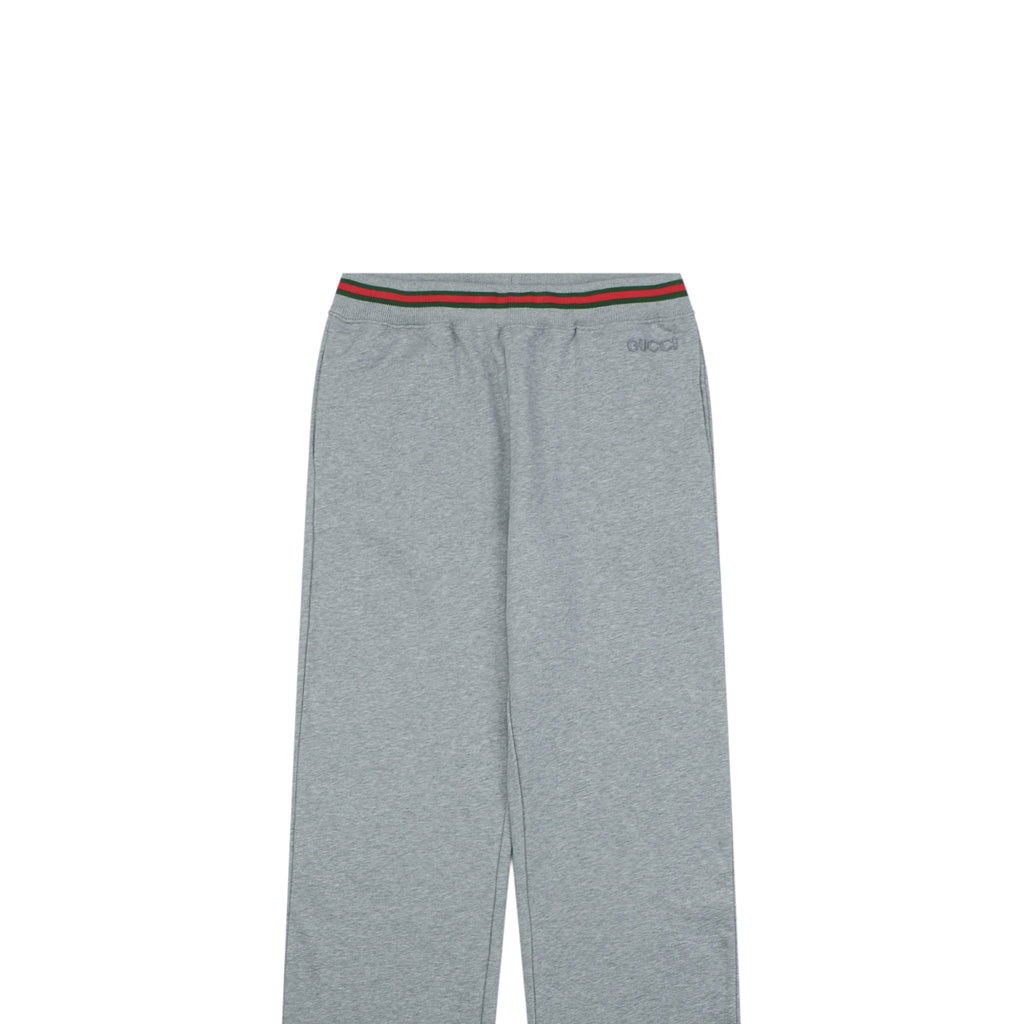 Gucci Tonal GG Monogram Jacquard Red Green Web Stripe Waistband Trousers – Light Grey