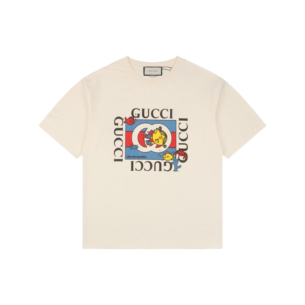 Gucci GG Roundel Yellow Bird Cartoon Framed Print Short Sleeve Tee – Off-White