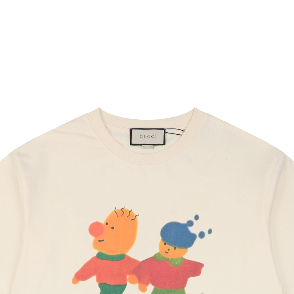 Gucci Playful Running Companion Bear Characters Print Short Sleeve Tee – Off-White