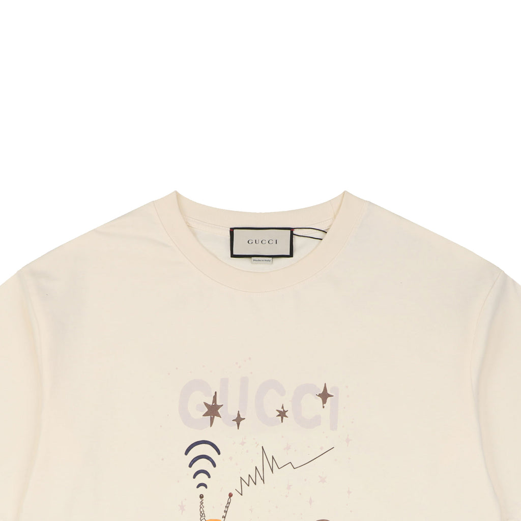 Gucci Signal Dog Running Illustration Print Short Sleeve Tee – Off-White