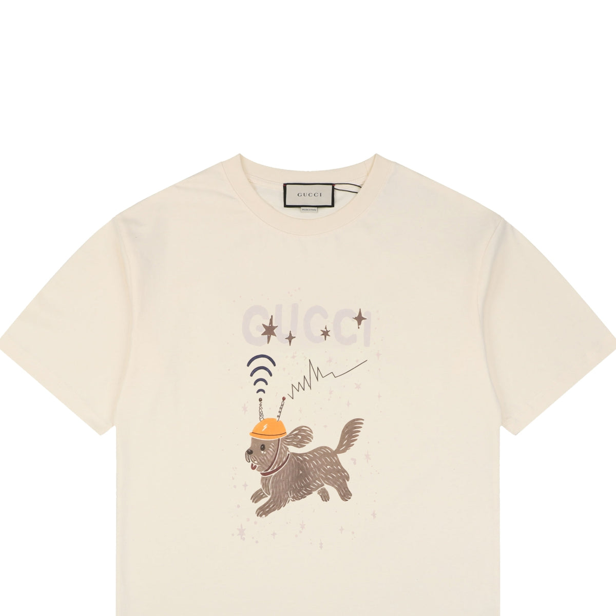 Gucci Signal Dog Running Illustration Print Short Sleeve Tee – Off-White