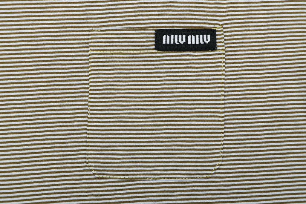 Miu Miu Fine Stripe Mustard Yellow Contrast Collar Short Sleeve Tee