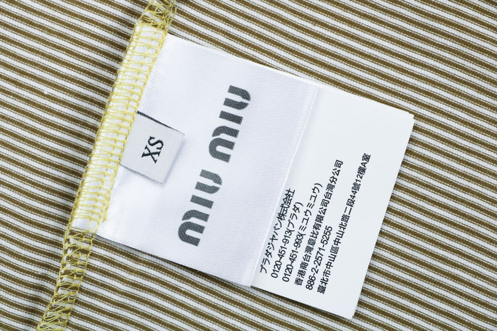 Miu Miu Fine Stripe Mustard Yellow Contrast Collar Short Sleeve Tee