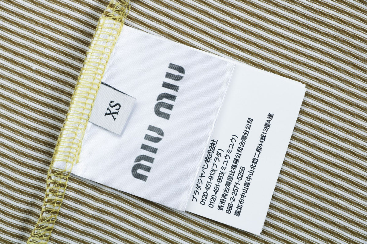 Miu Miu Fine Stripe Mustard Yellow Contrast Collar Short Sleeve Tee