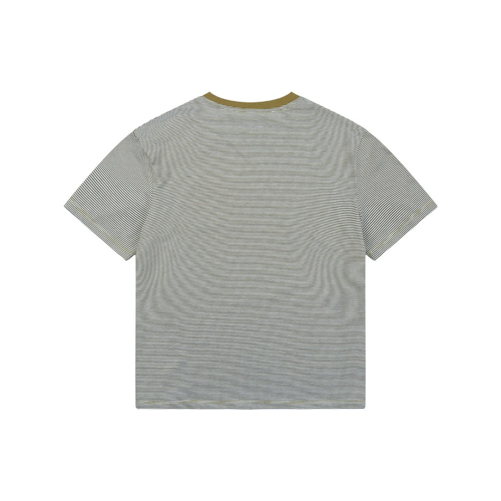 Miu Miu Fine Stripe Mustard Yellow Contrast Collar Short Sleeve Tee
