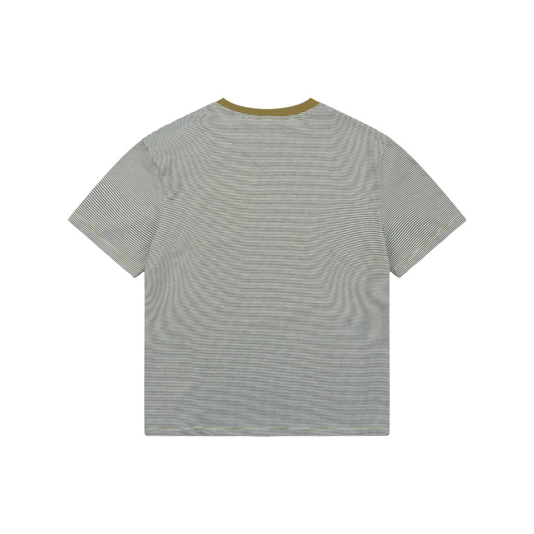 Miu Miu Fine Stripe Mustard Yellow Contrast Collar Short Sleeve Tee
