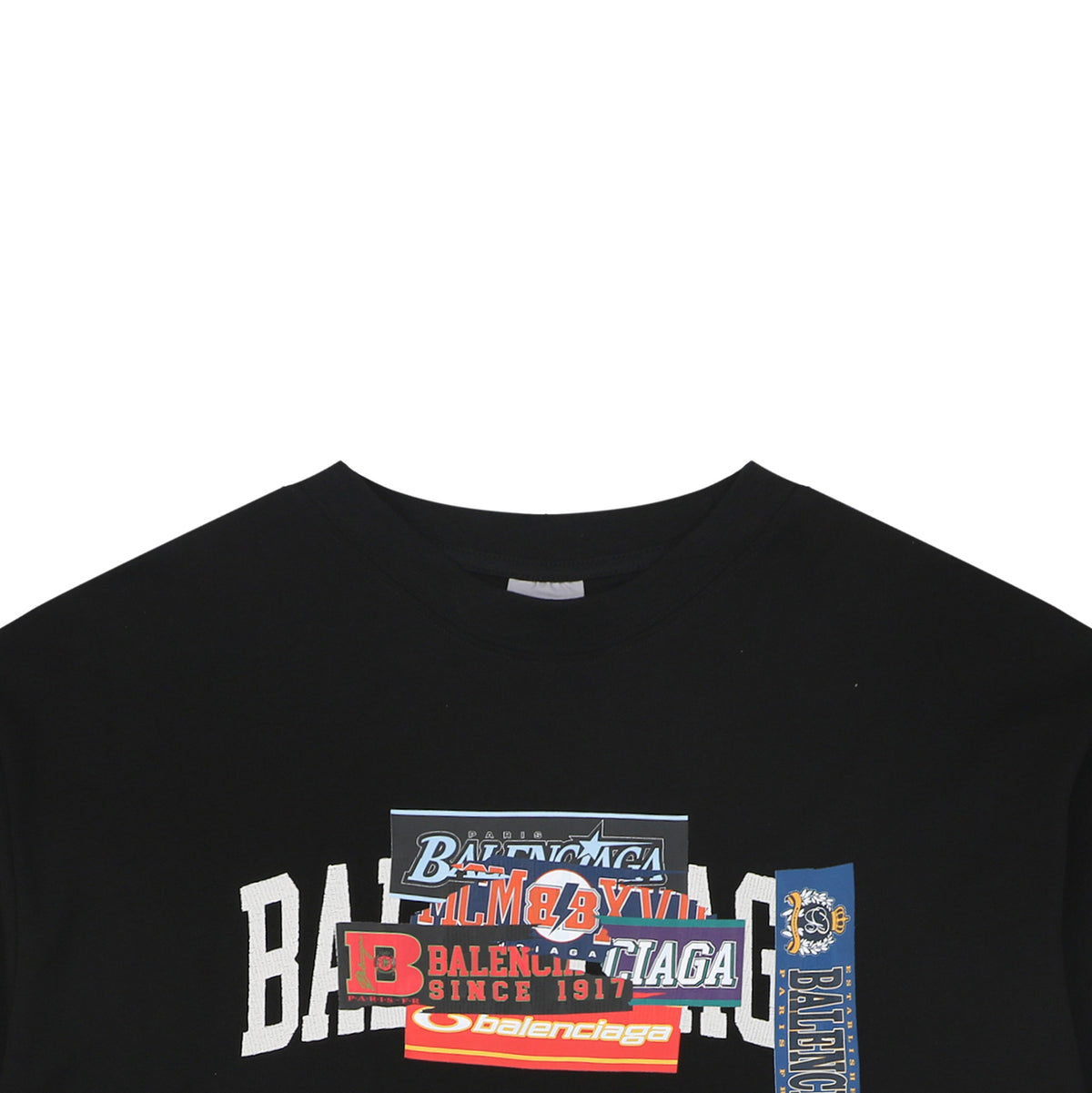Balenciaga Layered Sticker Label Print Short Sleeve Tee – Black