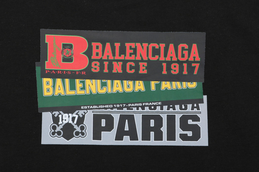 Balenciaga Layered Sticker Label Print Short Sleeve Tee – Black