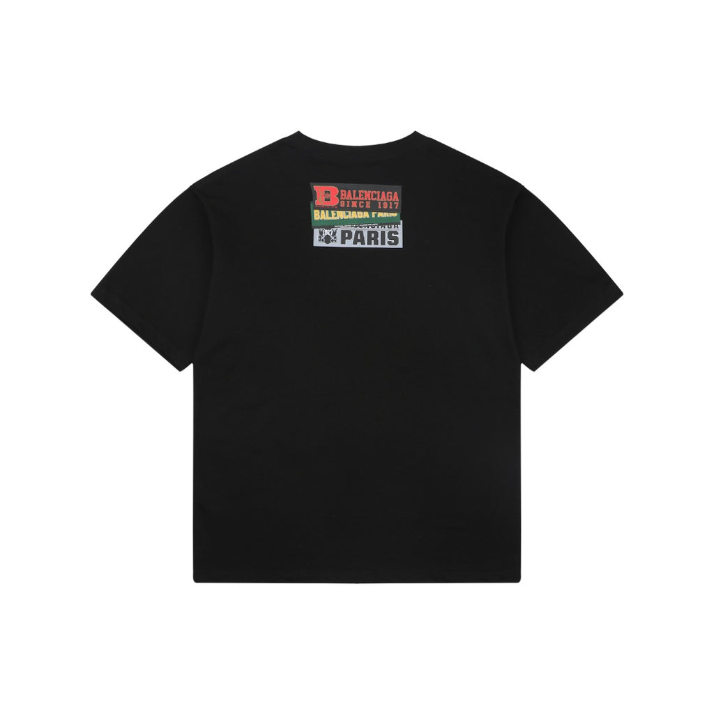 Balenciaga Layered Sticker Label Print Short Sleeve Tee – Black