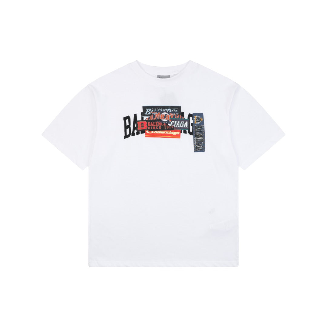 Balenciaga Layered Label Gel Print Oversized Short Sleeve Tee – White
