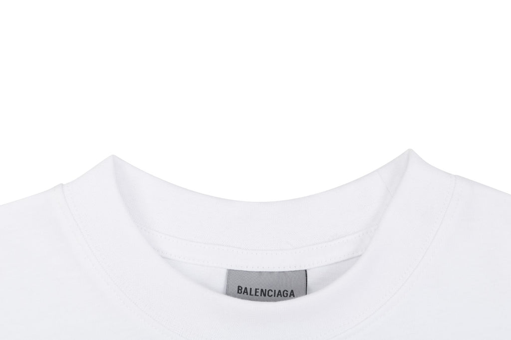 Balenciaga Layered Label Gel Print Oversized Short Sleeve Tee – White