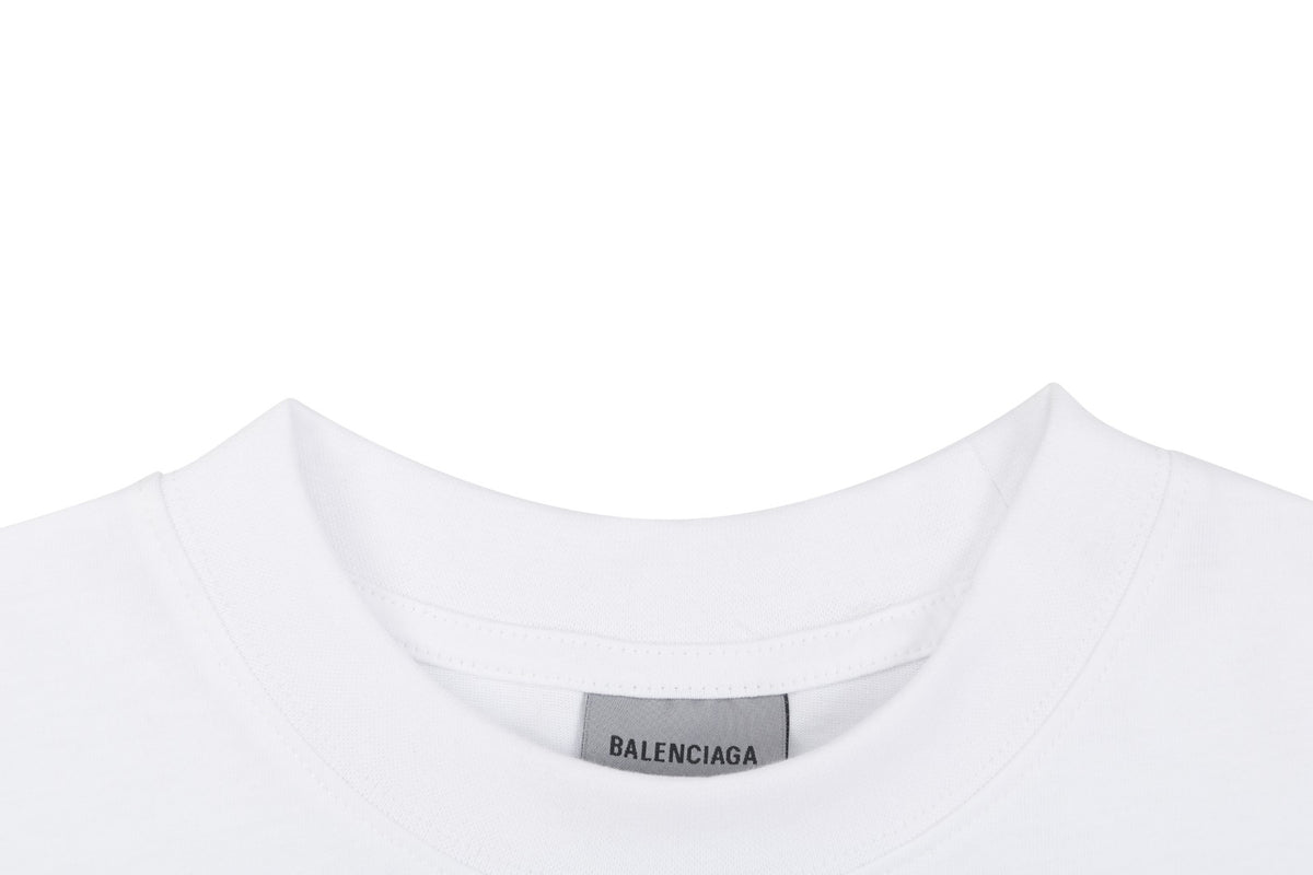 Balenciaga Layered Label Gel Print Oversized Short Sleeve Tee – White